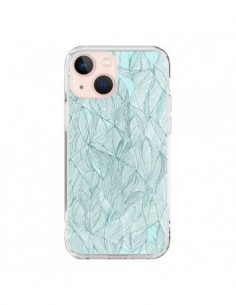 Coque iPhone 13 Mini Courbes Meandre Bleu Vert Nuageux -...