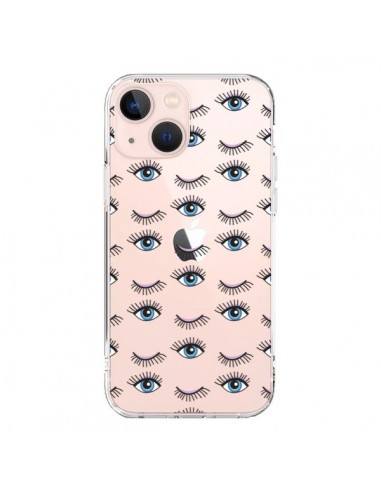 iPhone 13 Mini Case Eyes Blue Mosaic Clear - Léa Clément