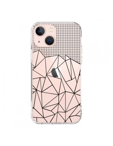 Coque iPhone 13 Mini Lignes Grille Grid Abstract Noir Transparente - Project M