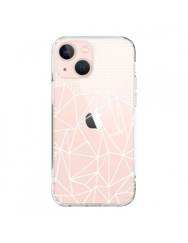 Cover iPhone 13 Mini Linee Griglia Grid Astratto Bianco Trasparente - Project M