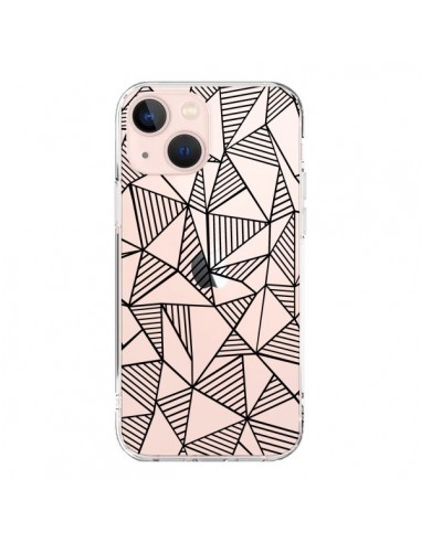 Coque iPhone 13 Mini Lignes Grilles Triangles Grid Abstract Noir Transparente - Project M