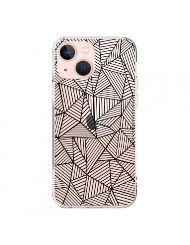 Coque iPhone 13 Mini Lignes Grilles Triangles Full Grid Abstract Noir Transparente - Project M