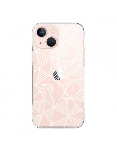 Coque iPhone 13 Mini Lignes Grilles Triangles Grid Abstract Blanc Transparente - Project M
