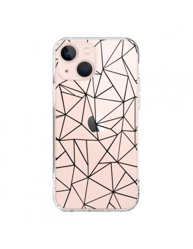 Coque iPhone 13 Mini Lignes Triangles Grid Abstract Noir Transparente - Project M