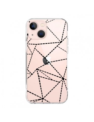 Coque iPhone 13 Mini Lignes Points Abstract Noir Transparente - Project M