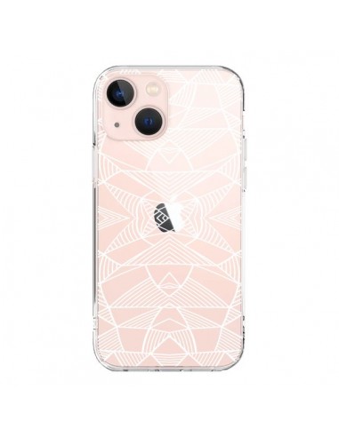iPhone 13 Mini Case Lines Mirrors Grid Triangles Abstract White Clear - Project M