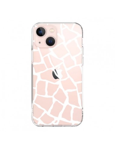 Coque iPhone 13 Mini Girafe Mosaïque Blanc Transparente - Project M