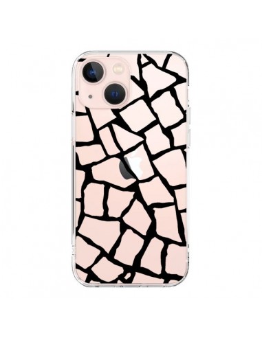 Coque iPhone 13 Mini Girafe Mosaïque Noir Transparente - Project M