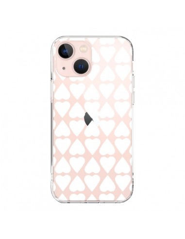 Coque iPhone 13 Mini Coeurs Heart Blanc Transparente - Project M