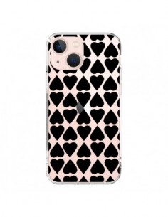 Coque iPhone 13 Mini Coeurs Heart Noir Transparente -...