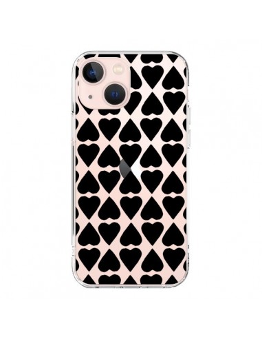 Coque iPhone 13 Mini Coeurs Heart Noir Transparente - Project M