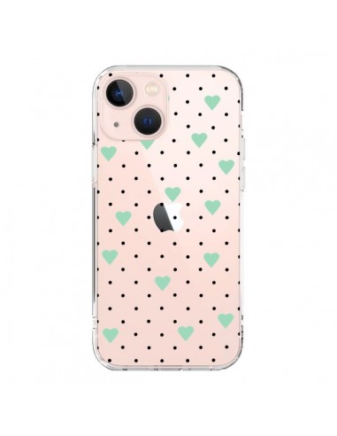 Coque iPhone 13 Mini Point Coeur Mint Bleu Vert Pin Point Heart Transparente - Project M