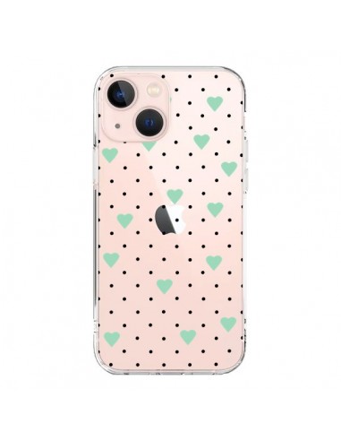 iPhone 13 Mini Case Points Hearts Green Mint Clear - Project M