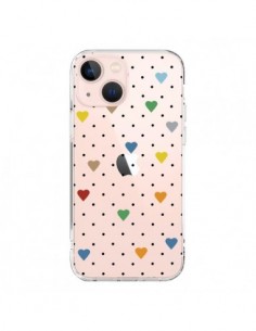 Cover iPhone 13 Mini Punti Cuori Colorato Trasparente -...