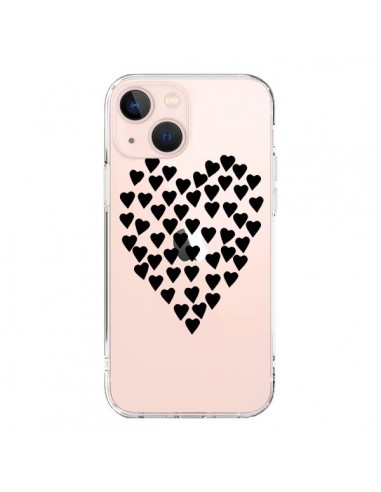 Coque iPhone 13 Mini Coeurs Heart Love Noir Transparente - Project M