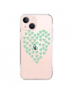 Cover iPhone 13 Mini Cuori Amore Verde Menta Trasparente...