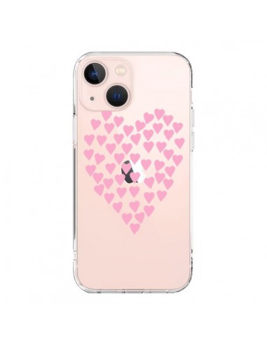 Coque iPhone 13 Mini Coeurs Heart Love Rose Pink Transparente - Project M