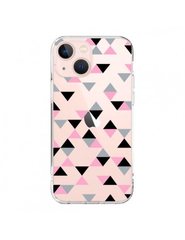 Coque iPhone 13 Mini Triangles Pink Rose Noir Transparente - Project M