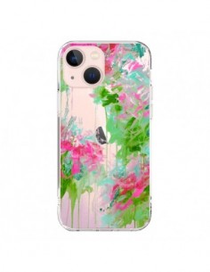 Coque iPhone 13 Mini Fleur Flower Rose Vert Transparente...