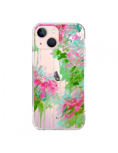 Cover iPhone 13 Mini Fiori Rosa Verde Trasparente - Ebi Emporium