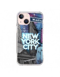 Coque iPhone 13 Mini New York City Buildings Bleu -...