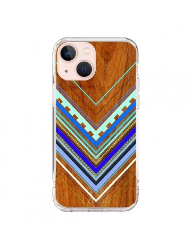 Coque iPhone 13 Mini Azteque Arbutus Blue Bois Aztec Tribal - Jenny Mhairi