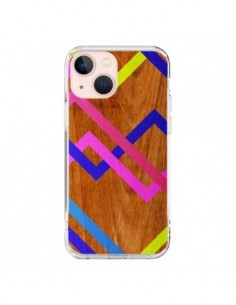 Coque iPhone 13 Mini Pink Yellow Wooden Bois Azteque...