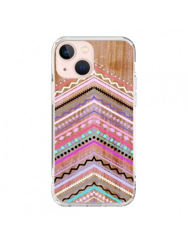 Coque iPhone 13 Mini Purple Chevron Wild Wood Bois Azteque Aztec Tribal - Jenny Mhairi