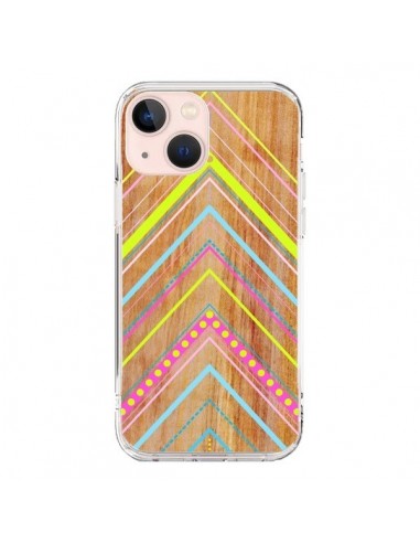 Coque iPhone 13 Mini Wooden Chevron Pink Bois Azteque Aztec Tribal - Jenny Mhairi