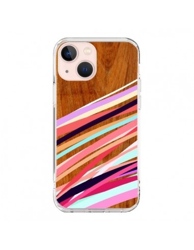Coque iPhone 13 Mini Wooden Waves Coral Bois Azteque Aztec Tribal - Jenny Mhairi