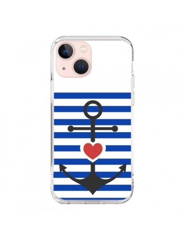 Coque iPhone 13 Mini Mariniere Encre Marin Coeur - Jonathan Perez