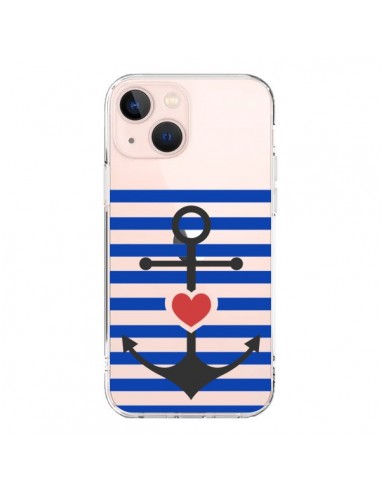 Coque iPhone 13 Mini Mariniere Ancre Marin Coeur Transparente - Jonathan Perez