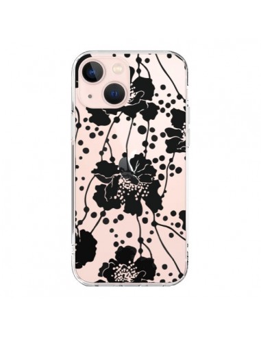 Coque iPhone 13 Mini Fleurs Noirs Flower Transparente - Dricia Do