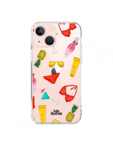 Coque iPhone 13 Mini Summer Essentials Ete Essentiel Transparente - kateillustrate