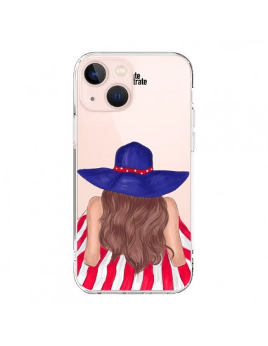 Cover iPhone 13 Mini Beah Girl Ragazza Spiaggia Trasparente - kateillustrate