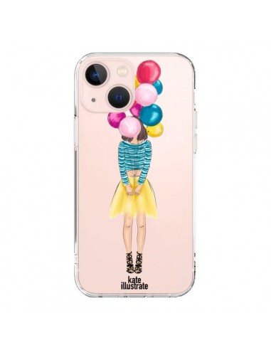 Cover iPhone 13 Mini Ragazza Palloncini Trasparente - kateillustrate