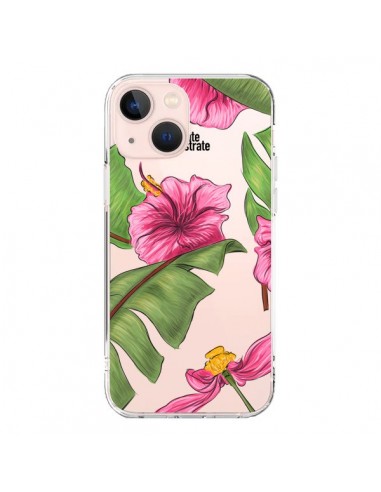 Coque iPhone 13 Mini Tropical Leaves Fleurs Feuilles Transparente - kateillustrate