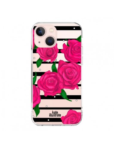 Cover iPhone 13 Mini Rosa Fiori Trasparente - kateillustrate