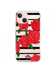 Cover iPhone 13 Mini Rosso Fiori Trasparente -...