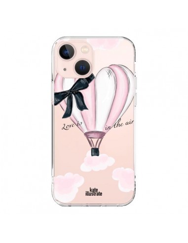 Coque iPhone 13 Mini Love is in the Air Love Montgolfier Transparente - kateillustrate