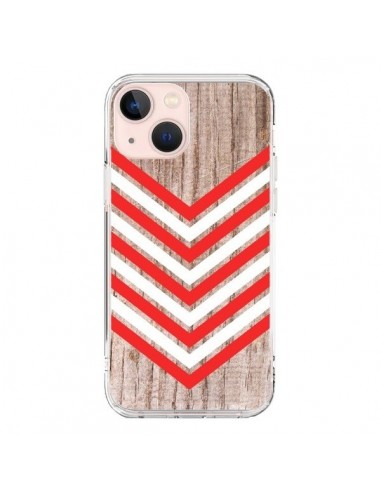 Coque iPhone 13 Mini Tribal Aztèque Bois Wood Flèche Rouge Blanc - Laetitia