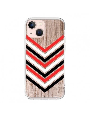 Coque iPhone 13 Mini Tribal Aztèque Bois Wood Flèche Rouge Blanc Noir - Laetitia