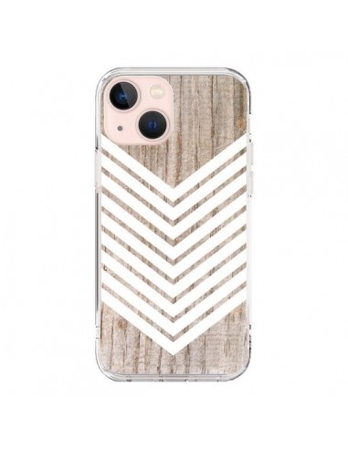 Coque iPhone 13 Mini Tribal Aztèque Bois Wood Flèche Blanc - Laetitia