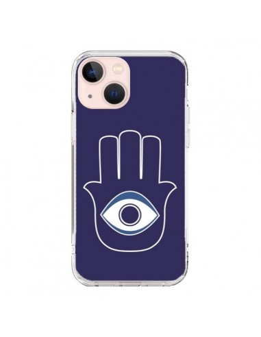 Coque iPhone 13 Mini Main de Fatma Oeil Bleu - Laetitia