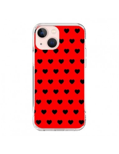 Coque iPhone 13 Mini Coeurs Noirs Fond Rouge - Laetitia