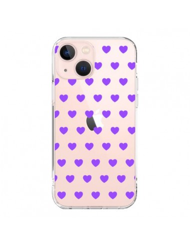 Coque iPhone 13 Mini Coeur Heart Love Amour Violet Transparente - Laetitia