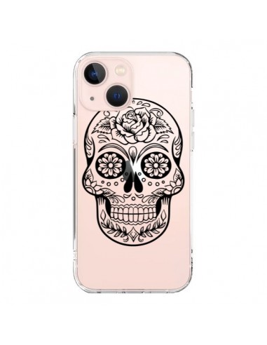 Coque iPhone 13 Mini Tête de Mort Mexicaine Noir Transparente - Laetitia