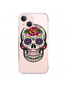 Cover iPhone 13 Mini Teschio Messicano Fiori Trasparente...