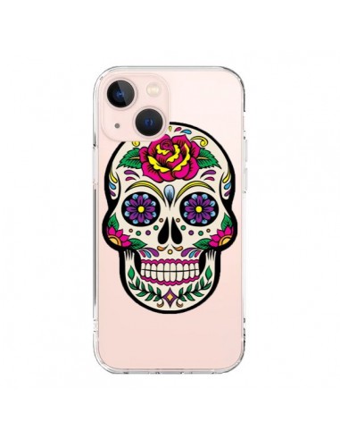 Coque iPhone 13 Mini Tête de Mort Mexicaine Fleurs Transparente - Laetitia