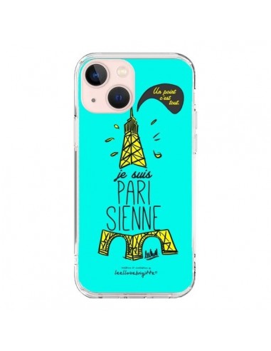 Coque iPhone 13 Mini Je suis Parisienne La Tour Eiffel Bleu - Leellouebrigitte